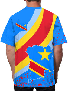 Congo Themed Pattern Print Men's Crew Neck Short Sleeve T-shirt, Casual Summer T-Shirt For Daily Wear And Vacation Resorts